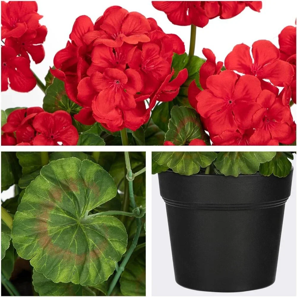 Artificial Flowers Red Plant Leaves Potted Silk Realistic Lush Home Table Decor